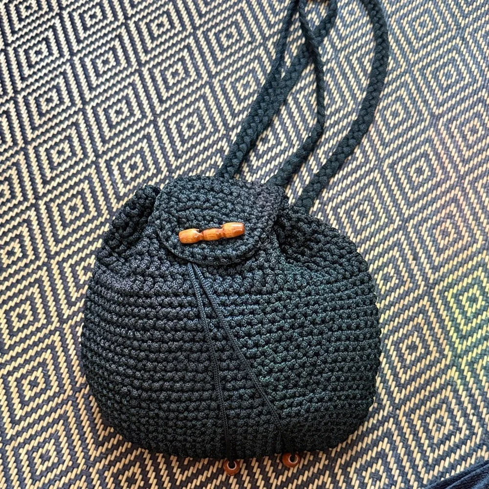 Chic Black Crochet mini Backpack haversack